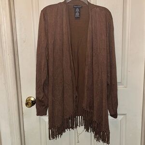 CHELSEA & THEODORE Women’s Long Sleeve Open Front Fringe Sweater Jacket. Sz XXL